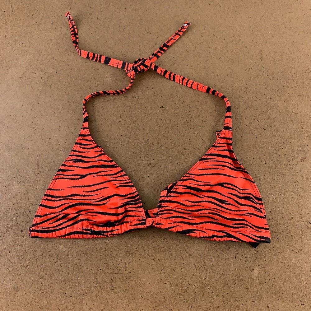 Collusion Women's Size 12โ Red Tiger Stripe Triangle Bikini Swim Top New
